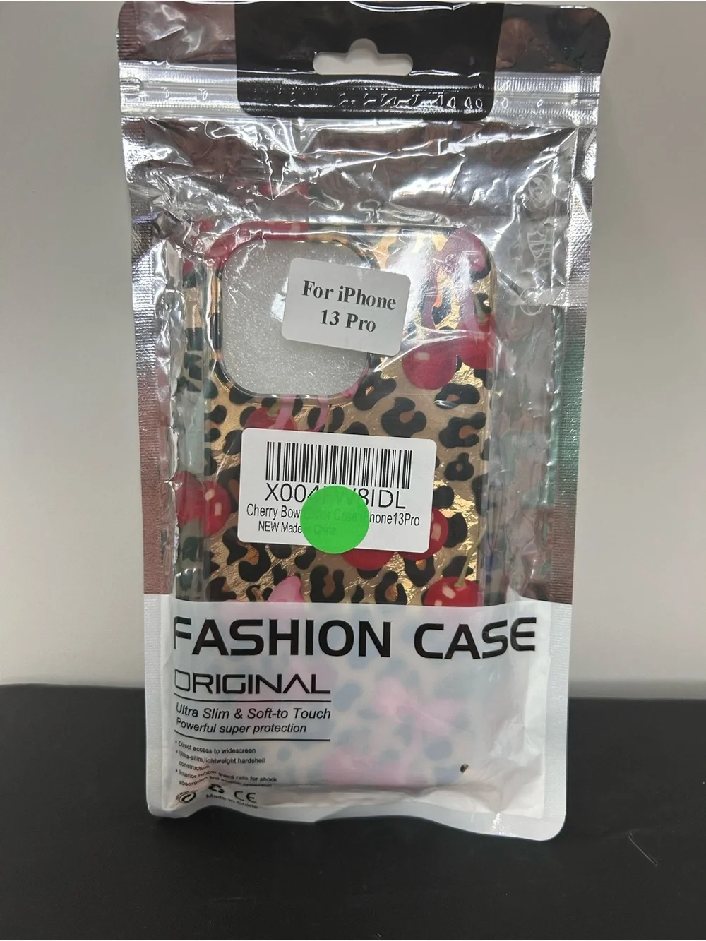 IPhone 13 Pro Case with Red Cherry & Leopard Print - Pink Accents
